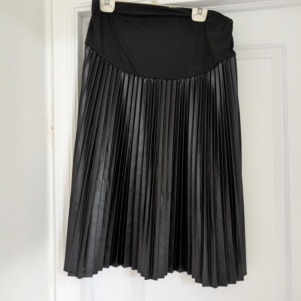 Black Maternity Faux Leather Midi Skirt Size XL